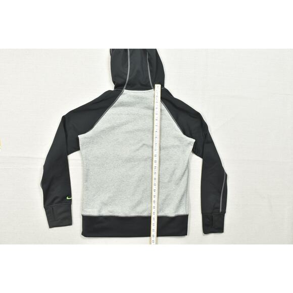 Nike Therma-FIT Gray Black Neon Green Hoodie Regular Size M Kangaroo Pocket - Picture 4 of 8